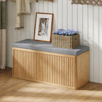 Entryway Shoe Storage Bench with 2" Cushion, 37.4" Small Bench with Shoe Rack, Cabinet Organizer for Hallway，Bedroom End of Bed (Light Oak)