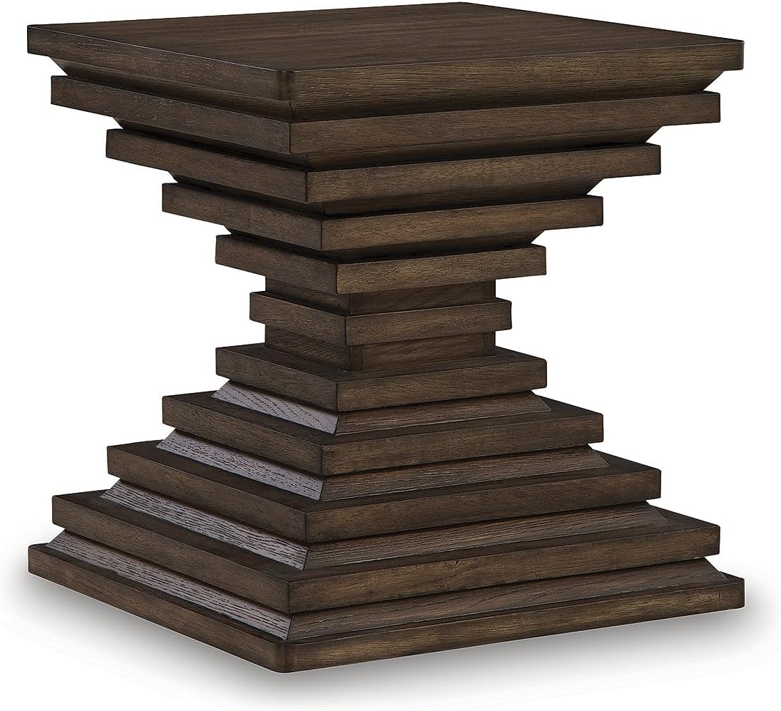 Signature Design by Ashley Hannodream Modern End Table with Architectural Geometry Design, Dark Brown