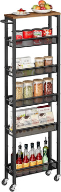 VASAGLE Slim Storage Cart, 6-Tier Rolling Utility Cart, Skinny Shelf for Kitchen Pantry, Narrow Bathroom Organizer, 17.9 x 5.9 x 51.7 inch, Rustic Brown and Matte Black, Dacey Collection ULRC038K101