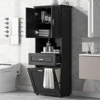 Merax 70" Tall Kitchen Pantry,Farmhouse Storage Cabinet with Adjustable Shelves,Farmhouse Pantry Cabinet with Tilt-Out Basket, for Kitchen,Dining Room,Living Room(Black)