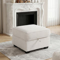 25.2" Storage Ottoman for Sofa, Modern Square Footrest with Removable Chenille Cover, Step Stool for Bedroom, Living Room, Beige