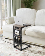 C-Shaped End Table with Fast-Charging Station, Small Couch Side Table with Storage Bag, Sofa TV Tray Table for Living Room, Bedroom, Bedside ET-GY-1