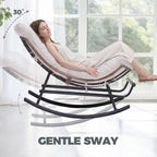 COMHOMA Outdoor Rocking Papasan Chair, Oversized Wicker Patio Rocker, Indoor Comfy Wicker Reading Lounge, Bed-Like Comfort Egg Chair for Bedroom,Balcony, Porch, Garden, Beige