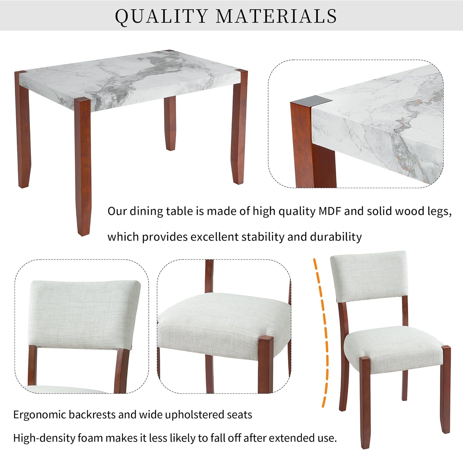 Merax 4 Piece Dining Table Set, Faux Marble Table and 2 Upholstered Chairs 1 Bench, 4 Person Dinette Set for Kitchen, Dining Room, Space-Saving, Beige