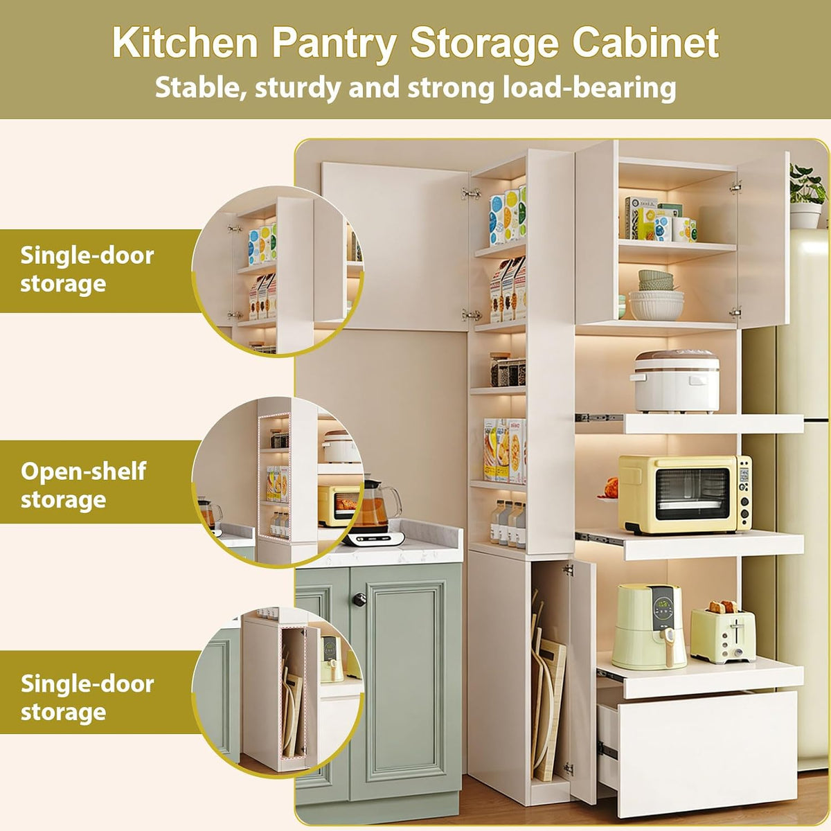 LINLIUA 71'' Tall Kitchen Pantry Cabinet, Wood Pantry Storage Cabinet with Doors, 3 Pull-Out Shelves and Drawer, Modern Slim Kitchen Hutch for Dining Room Small Space