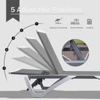 Domi Outdoor Lounge Chairs Set of 4, Aluminum Chaise Lounge Chairs for Outside with 5 Position Adjustable Backrest, Stackable Patio Lounge Chair with Wheels for Beach, Yard, Balcony, Poolside, Grey