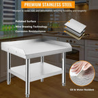Stainless Steel 24x24x24 Inch Equipment Grill Stand Table, 660 Lbs Top & Bottom Shelf, Adjustable Legs, 2" Edge Baffle, for Hotel, Home, Commercial Restaurant Kitchen