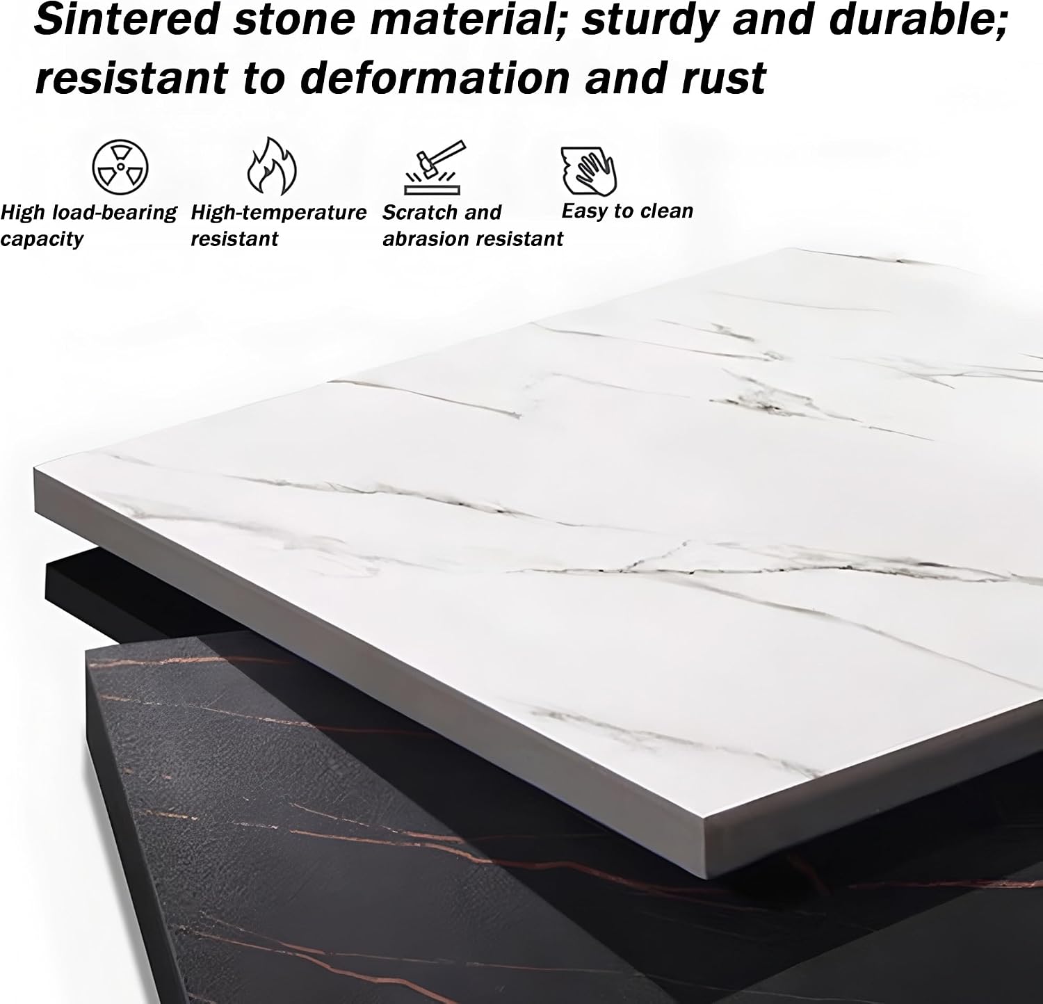 Modern Console Table with Sintered Stone Top | Narrow Console Table with Metal Frame, for Hallway Living Room Bedroom Hotel & Behind Sofa(Black-B,150x30x80cm)