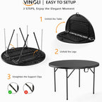 VINGLI Black 48" Round Bi-Folding Commercial Table, 4 Feet Portable Plastic Dining Card Table for Kitchen or Outdoor Party Wedding Event, 1-Pack
