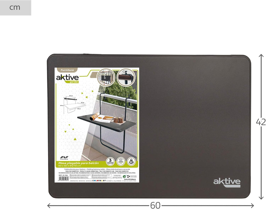 AKTIVE Folding Balcony Table, Grey, 61034