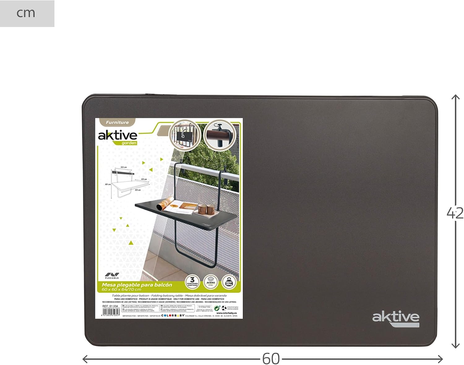 AKTIVE Folding Balcony Table, Grey, 61034