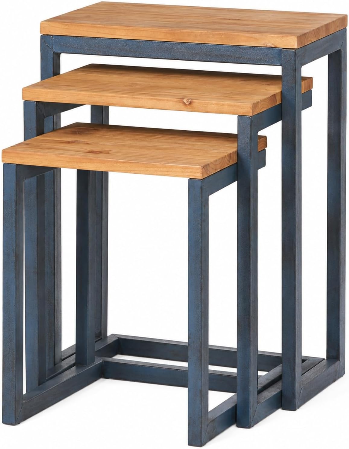 Nesting Table Set of 3, Firwood Tops and Iron Frames | Firwood tops and iron frames, 3-piece nesting table set for living rooms
