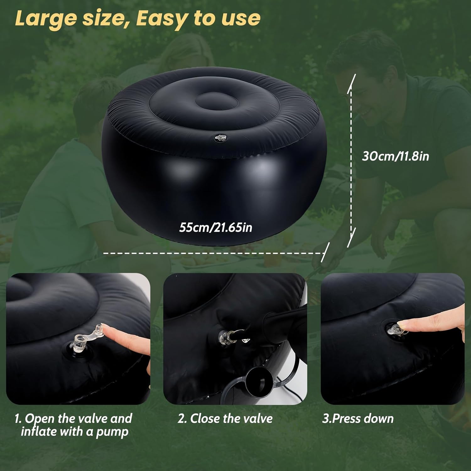 Inflatable Round Ottoman, Pouf Ottoman Filler, 55x30cm PVC Waterproof Outdoor Ottomans for Patio, Living Room, Bedroom, Camping or Garden, Portable Inflatable Foot Rest Pouf for Adults, 2PCS