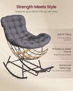 VASAGLE Papasan Chair, Outdoor Rocking Chair, Outdoor Furniture, Steel Frame, Extendable Footrest, Removable Cushion, Holds 300 lb, for Bedroom, Living Room, Patio, Garden, Gray ULYY062GZ01