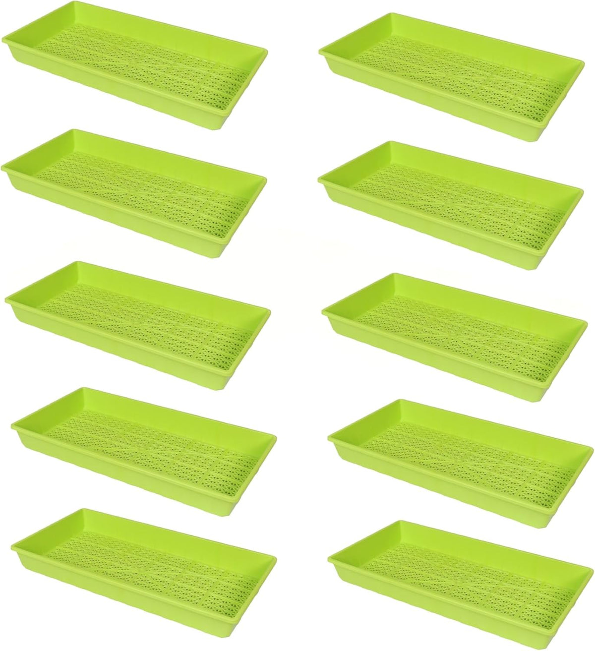 SUNPACK 10" x 20" Heavy Duty Mesh Plastic Seed Starting Tray, Lime Green, 2.3" (Pack of 10) - Ensures Water Drainage and Aeration, Perfect for Greenhouses or Indoor Gardening