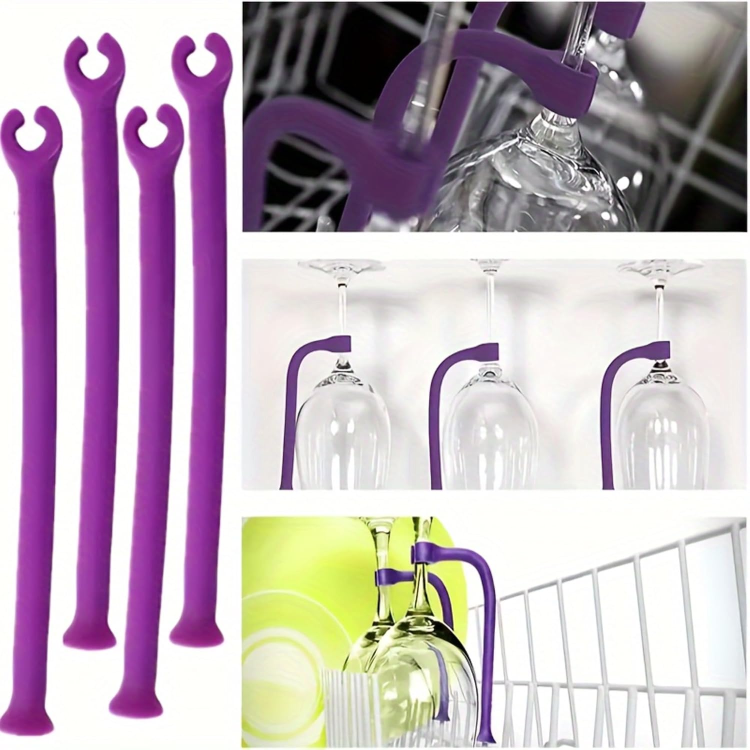 Adjustable Silicone Wine Glass Holder Non-Slip Dishwasher Safe Space-Saving for Home Bar Kitchen Entertainment (8,Purple)