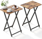 Acovy Foldable TV Trays, Small Folding Table, TV Trays Set of 2, TV Dinner Tray, Side Table for Bed, Couch, Portable Easy to Move, Brown