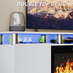 LEMBERI 70" Fireplace TV Stand for TVs up to 80", White | 36" electric fireplace, modern LED entertainment center, high gloss media console with storage cabinet for living room