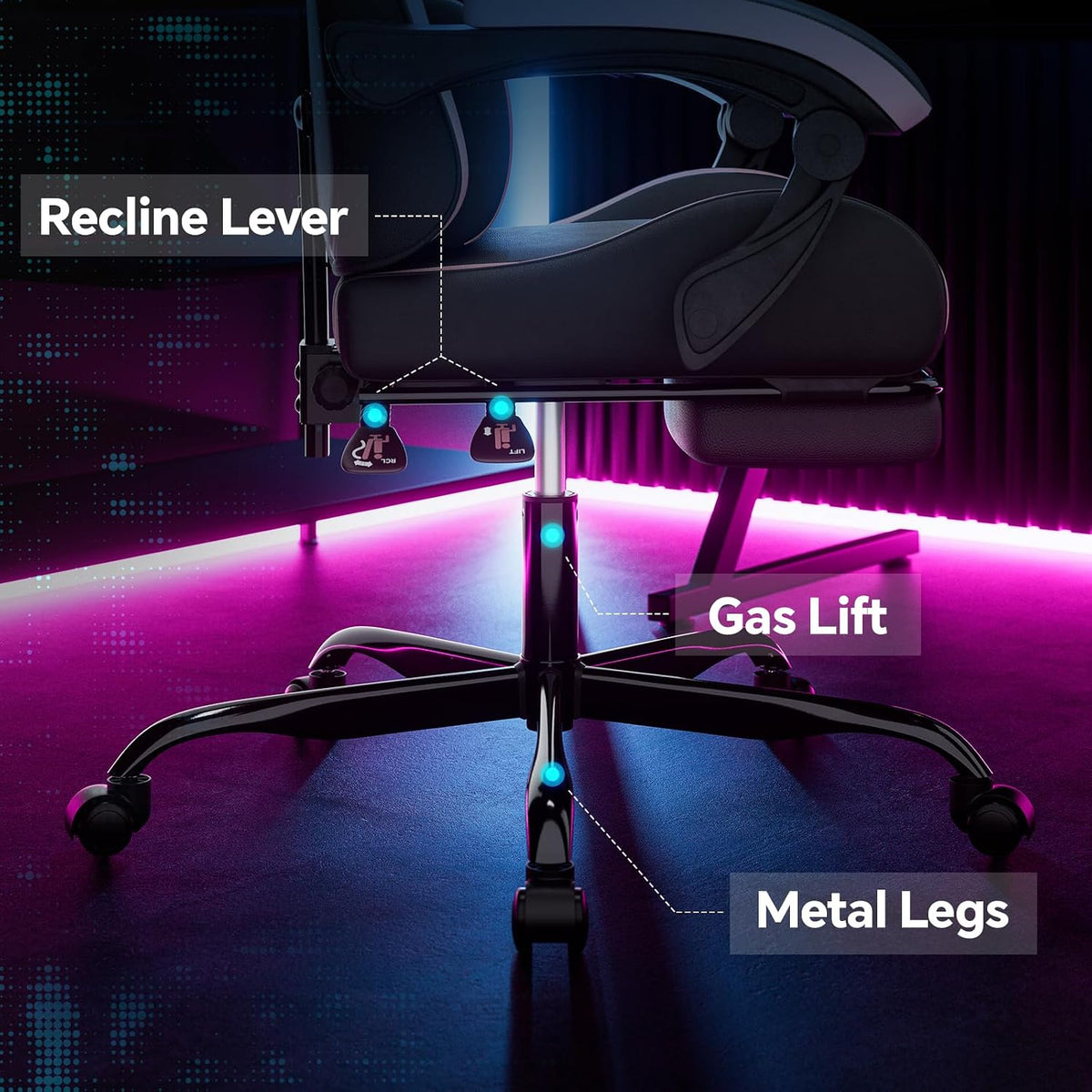 Gaming Chair, Ergonomic Computer Chair with Footrest and Lumbar Support, Height Adjustable Game Chair with 360°-Swivel Seat and Headrest and for Office or Gaming Blackpink