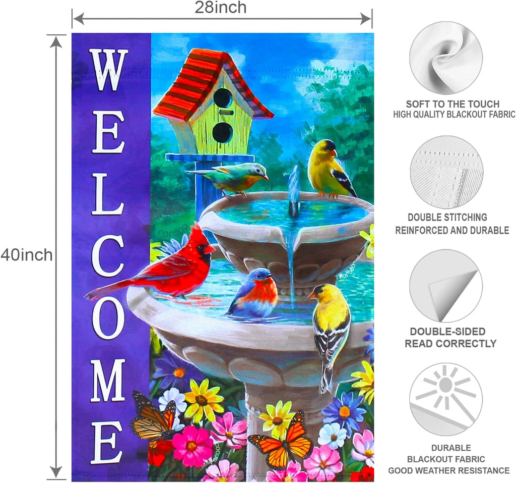 Welcome spring summer bird flags for outside 28x40 double sided, summer house flags, Large Flags Outdoor flags for outside decoration