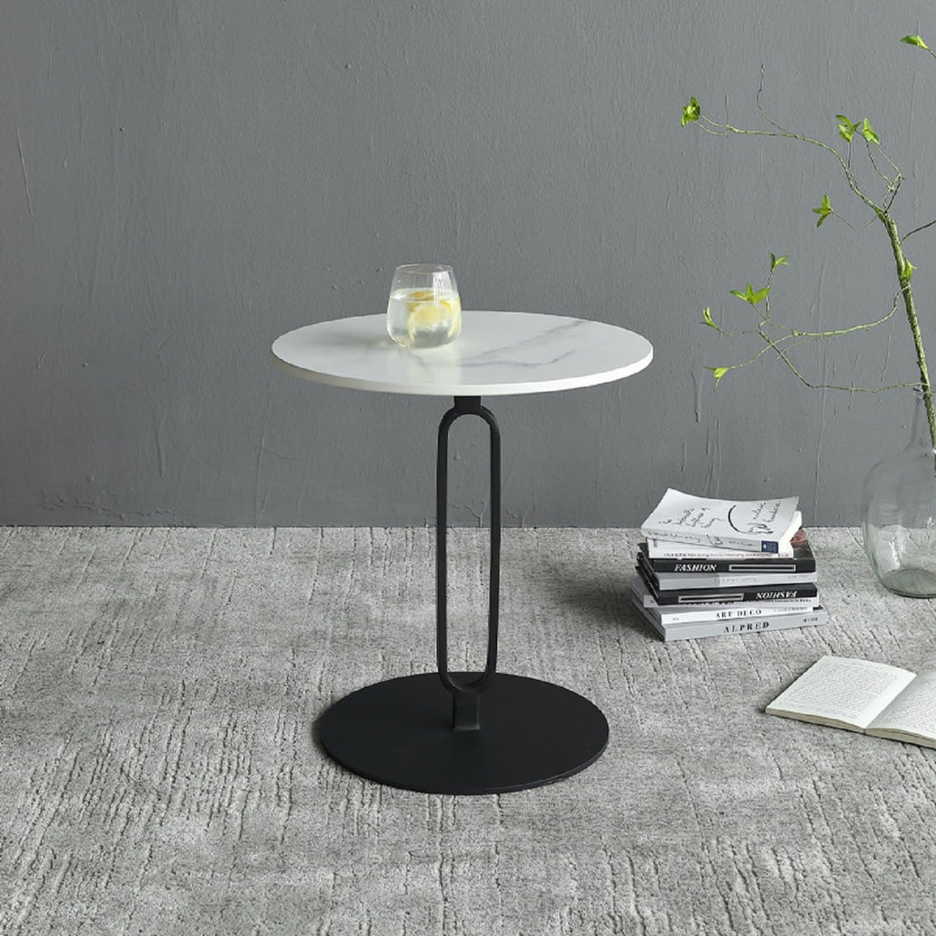 Marble White Side End Table, White Round Coffee Table Sofa Side Table Modern End Table Pedestal Table Simple Style for Living Room Balcony 18 inch