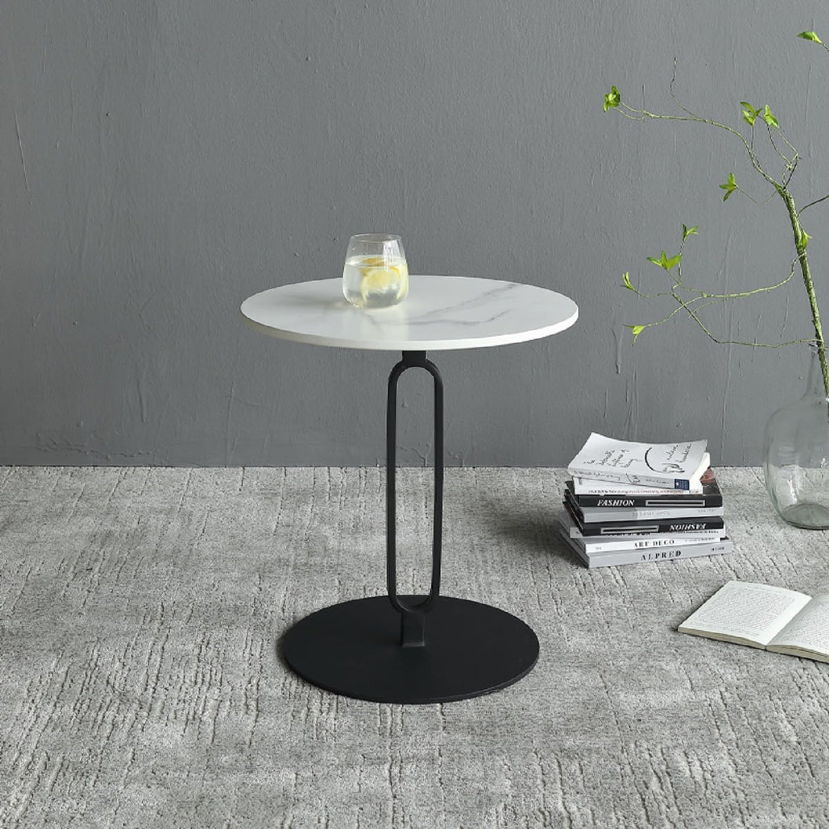 Marble White Side End Table, White Round Coffee Table Sofa Side Table Modern End Table Pedestal Table Simple Style for Living Room Balcony 18 inch