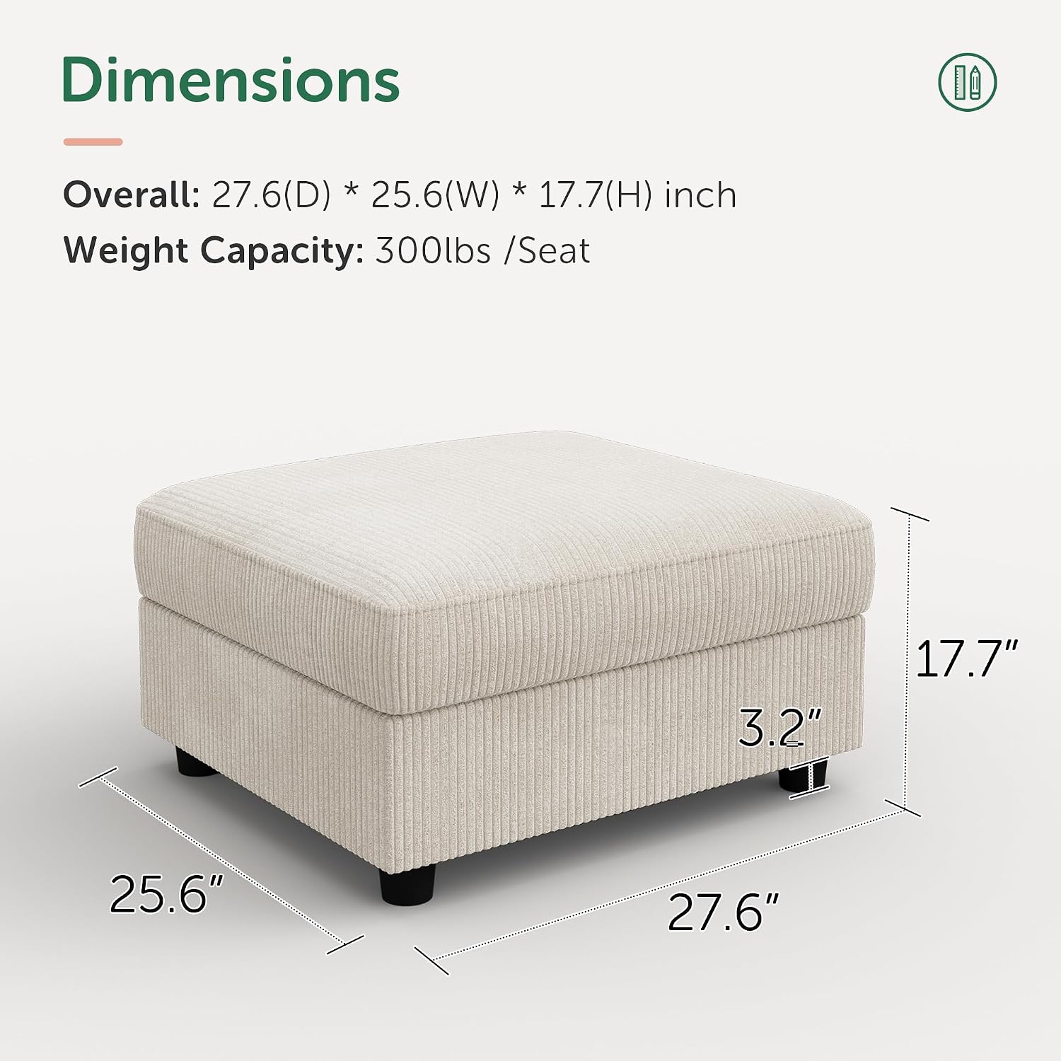 HONBAY Modern Corduroy Ottoman Module Sofa, Ottoman Bench with Storage, Beige