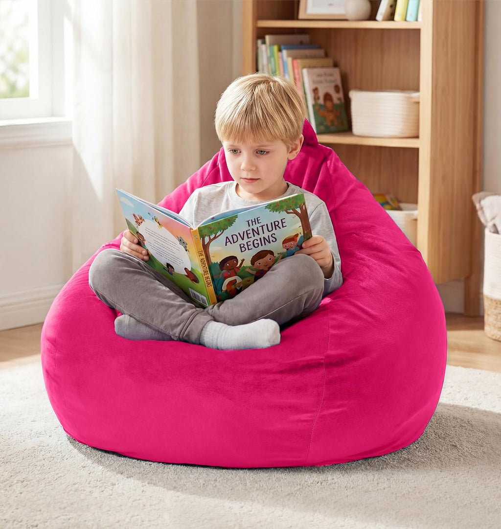 fond + found Small Bean Bag Chairs 2FT Comfy BeanBag Chair Velvet Fabric | Memory Foam,Washable Cover,Storage Pocket,Handle,Cozy BeanBag for Classroom Reading Bedroom Nook Gaming Lounging | Pink 2FT