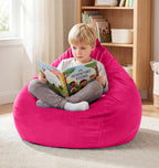 fond + found Small Bean Bag Chairs 2FT Comfy BeanBag Chair Velvet Fabric | Memory Foam,Washable Cover,Storage Pocket,Handle,Cozy BeanBag for Classroom Reading Bedroom Nook Gaming Lounging | Pink 2FT