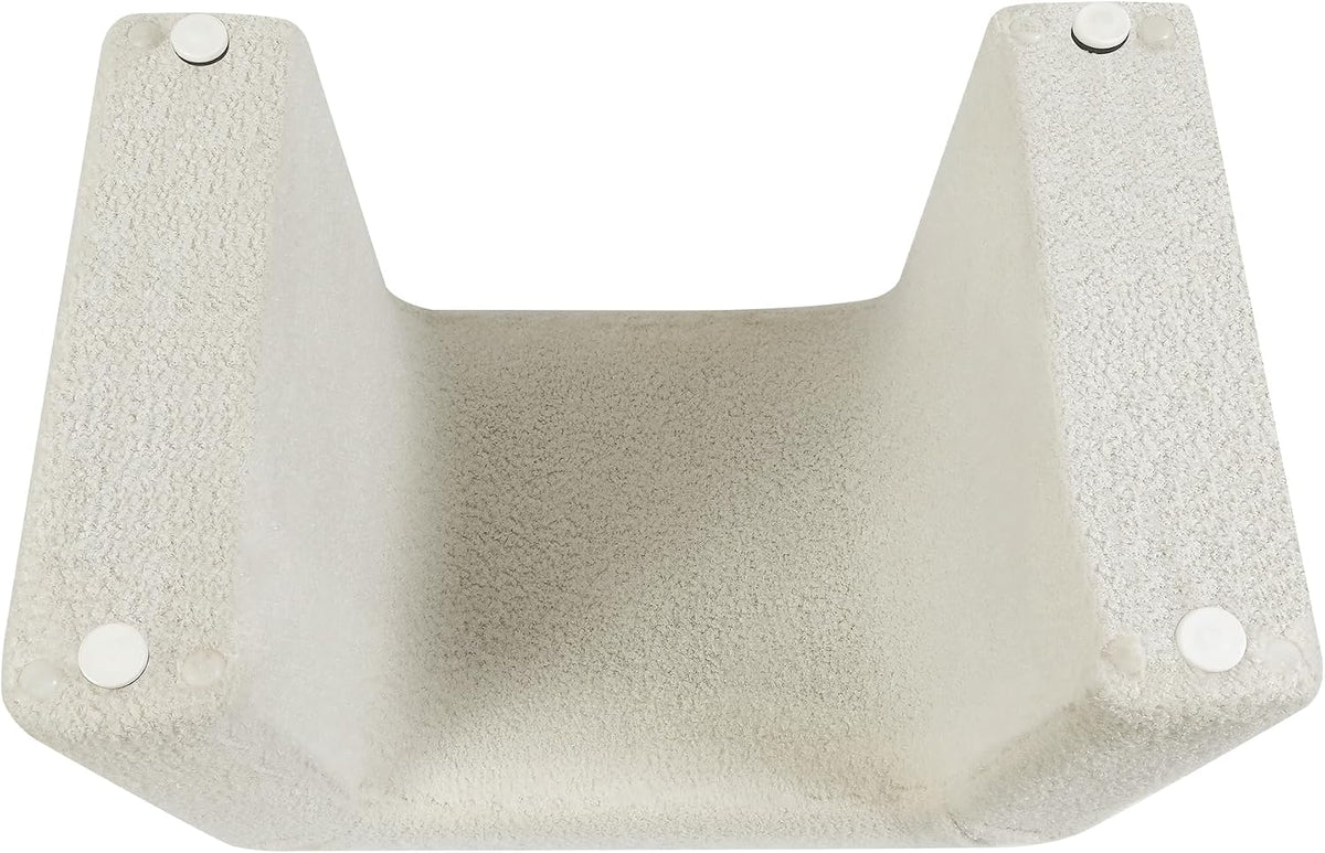 Modern Boucle Ottoman Footstool, 24" Arched Upholstered Vanity Stools for Makeup Room, Small Foot Rest for Entryway, Living Room, Bedroom (Fully Assembled)，White