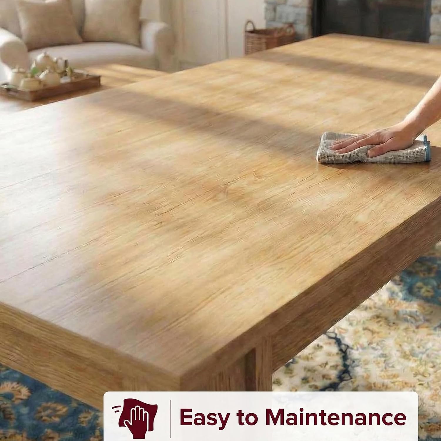 GarveeHome 71" Long Dining Table for 6-8, Farmhouse Rectangular Wood Kitchen Table with Wide H-Legs & Thick Top, Sturdy Wood Strip Frame, Dining Room Table for Dinner, Apartment, Kitchen, Natural