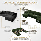 Upgrade Couch with Storage, Extra Deep&High Seat Modular Sectional Sofa 4 Seater U Shaped Cloud Couch with Ottoman, Tool-Free Assembly Sectional Couches for Living Room