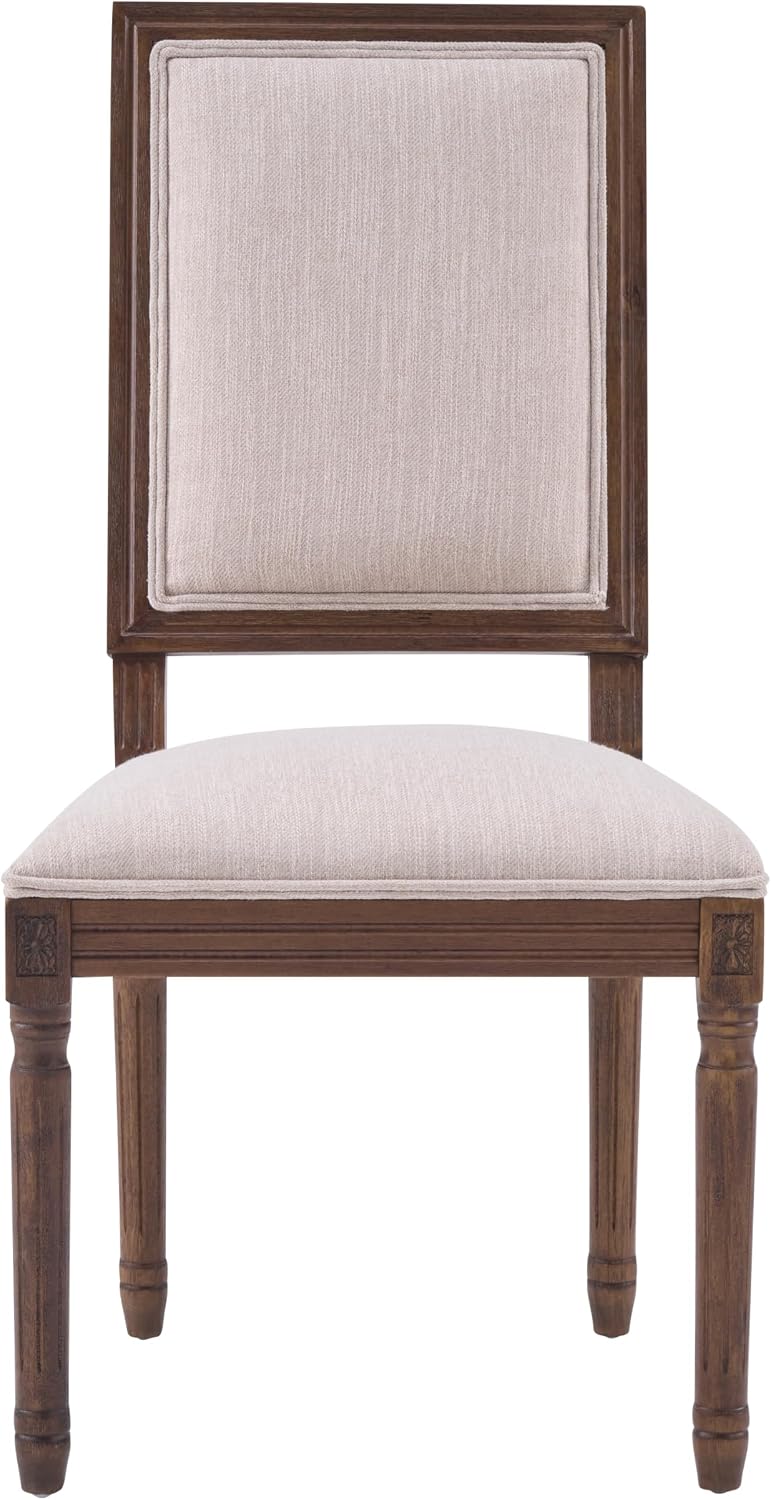 Christopher Knight Home Regina French Country Dining Chairs Set of 2, Wooden Dining Room Chair, High Back Kitchen Side Chair, Fabric Upholstered Armless Extra Seat, Beige+Walnut