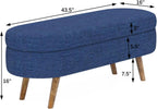 Oval Storage Ottoman Bench with Hidden Storage and Foam Padded Seat, Upholstered Entryway Footstool with Rubber Wood Legs, Decorative Bedroom End of Bed Accent Furniture for Living Room (Blue)