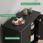 Xixini Fluted Buffet Sideboard Cabinet with Storage, 30" Mid Century Modern Coffee Wine Bar with Adjustable Shelves, Wood Small Buffet Table with 2 Doors for Kitchen, Dining Room, Living Room, Black