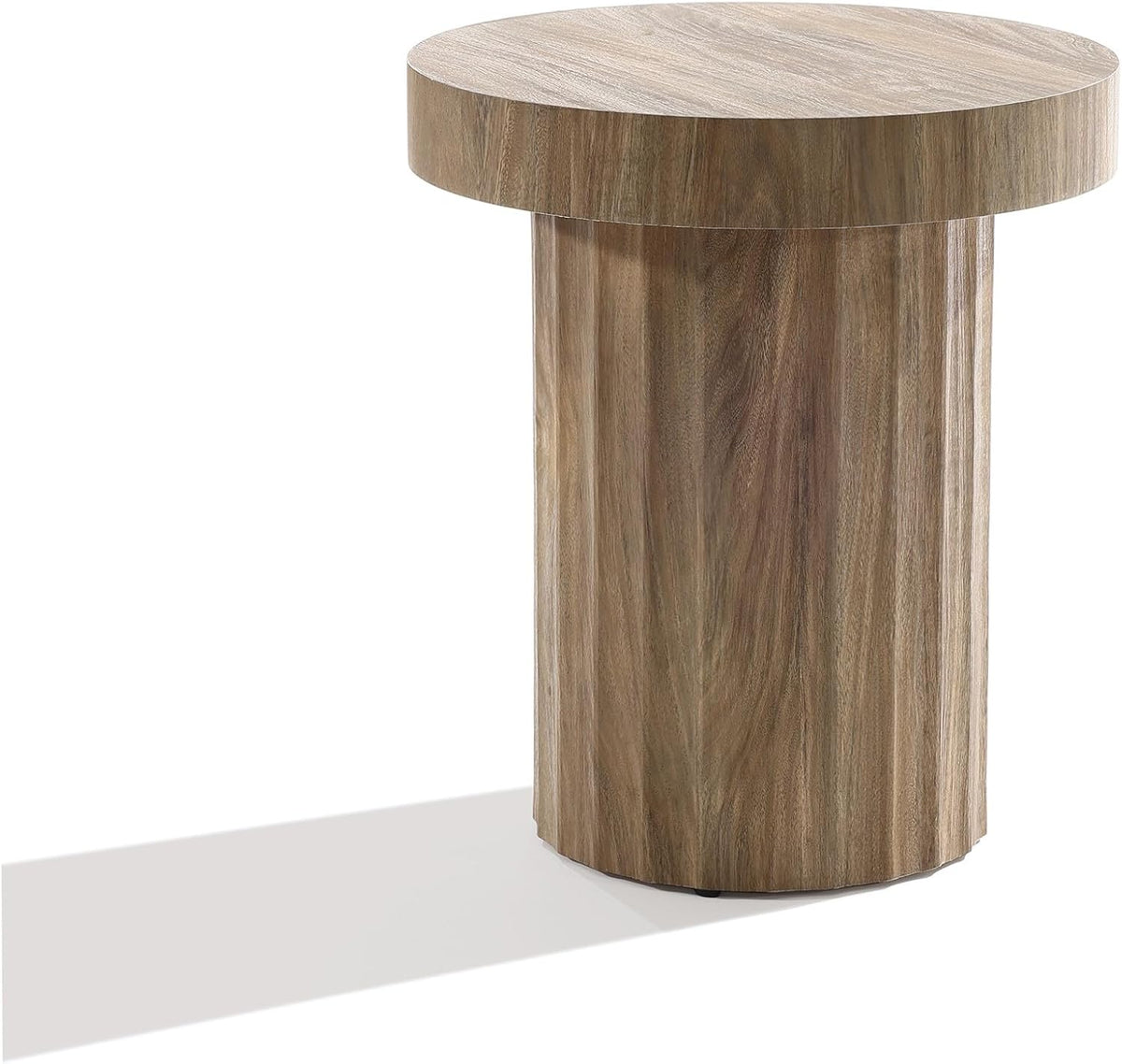 LuxenHome 19.7" H Wood Round Side Table, Natural Oak Finish Fluted Small Accent End Table, Mid Century Modern Wooden Coffee Table for Small Spaces, Bedside Night Stand for Couch, Living Room