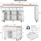 54.1"-85.5" Rolling Kitchen Island with Slide Out Table Grey