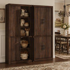Garvee Tall Farmhouse Pantry Cabinet with Adjustable Shelves, 70.4" Kitchen Storage Cupboard with 4 Doors, Freestanding Microwave Stand and Food Organizer, Dining Area, Rustic Brown