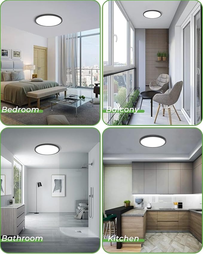 zemty 12Pack 12 Inch LED Flush Mount Ceiling Light, Super Slim 28W 3200lm LED Ceiling Light, 3 Color Temperature in One 3000k/4500k/6000K Round Light Fixture for Bedroom, Kitchen, Dining Room (Black)