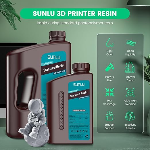 SUNLU 2000g Standard Resin for 3D Printer, Fast-Curing Photopolymer Resin for LCD/DLP/SLA Printers, 395-405nm UV, Low Shrinkage and High Precision, 2KG White