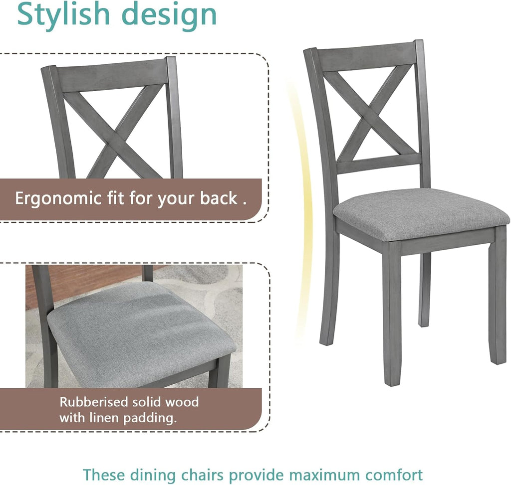 LUMISOL 5-Piece Dining Table Set for 4, Farmhouse Kitchen Table Set with 4 Upholstered Chairs, Wood Table and Chairs Set for Dining Room, Kitchen, Small Space, Grey