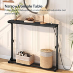 HOOBRO Narrow Console Table with Charging Station, Adjustable Height Sofa Table (25''-32.9''), Slim Behind Couch Table for Small Spaces, Entryway, Living Room, 39.4" Black BB95UXG01
