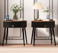 OIOG End Tables Set of 2, Wood Grain Bedside Tables with Drawer, Black