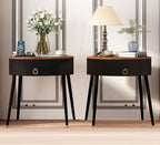 OIOG End Tables Set of 2, Wood Grain Bedside Tables with Drawer, Black