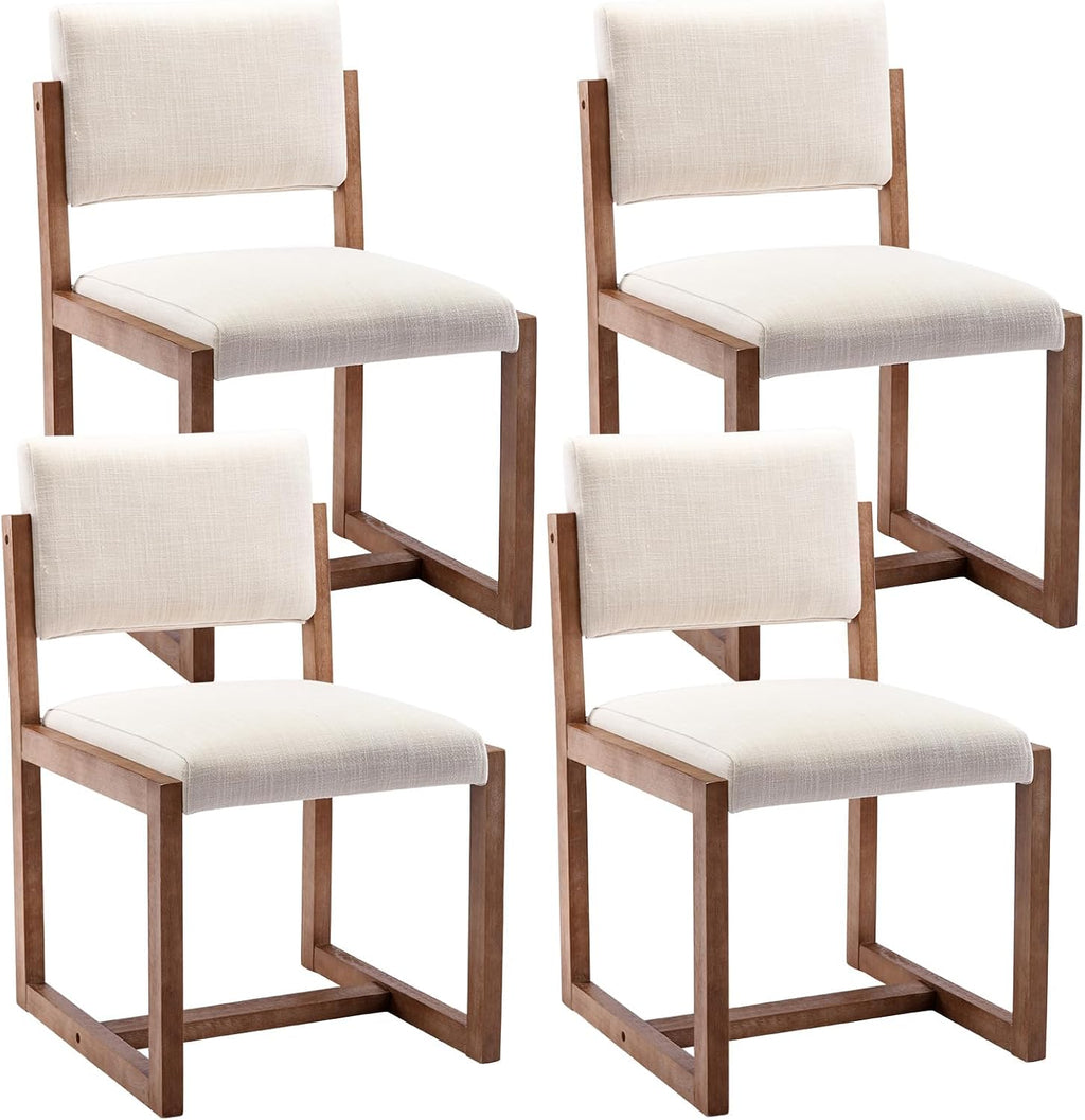 DUOMAY Upholstered Dining Chairs Set of 4, Mid-Century Modern Dining Room Chairs, Linen Fabric Kitchen Side Chairs with Wood Legs, Beige