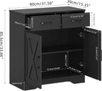 Panana Sideboard 2 Drawers 2 Doors Entryway Storage Cabinet Living Room Organizer Farmhouse Style Wooden Kitchen Cupboard (Black)