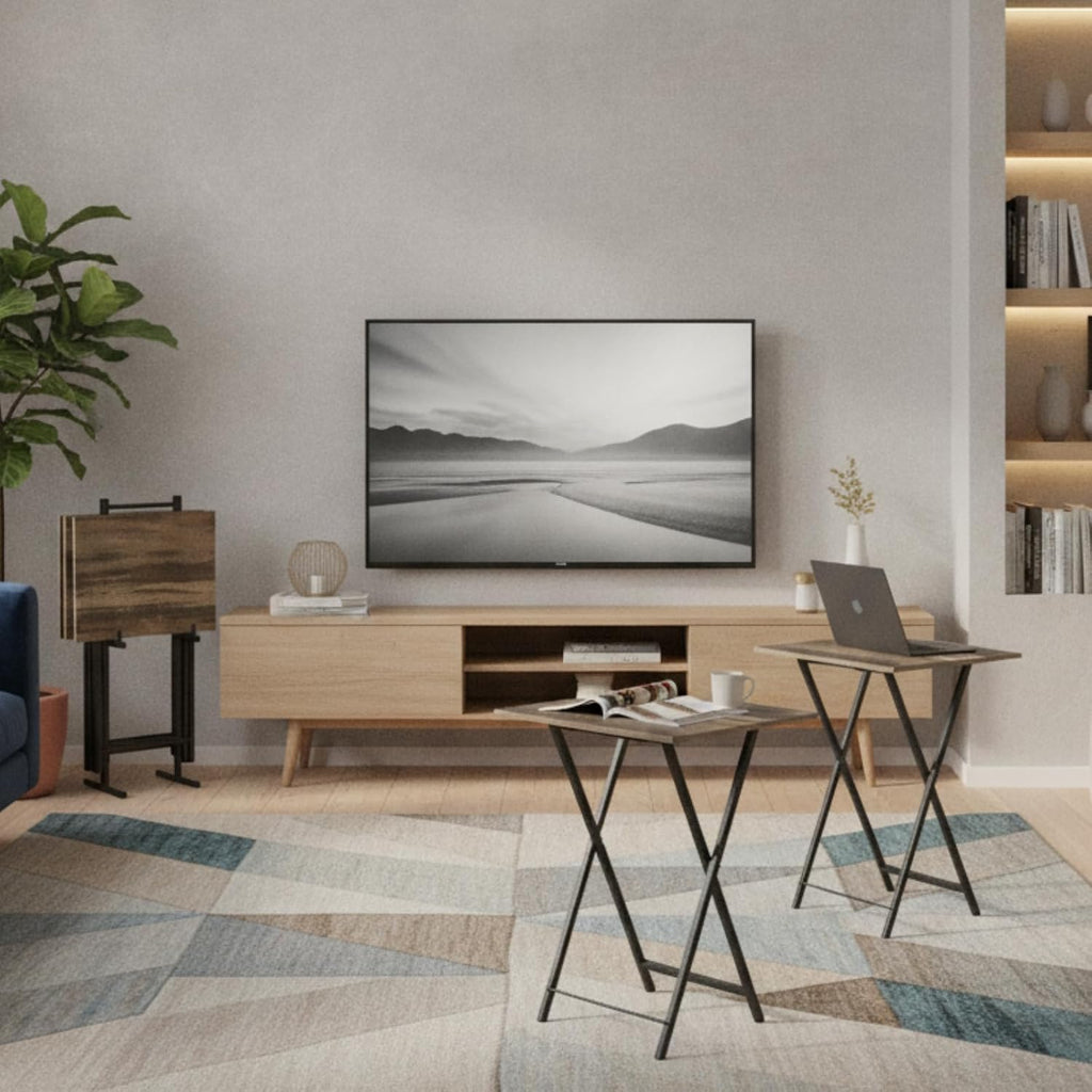 Folding TV Tray Table, Set of 2 Small Table, TV Dinner Table, Snack Tray Table Set, Portable Foldable Desk, Sofa Side Table, TV Tray Table for Couch, Living Room, Small Space