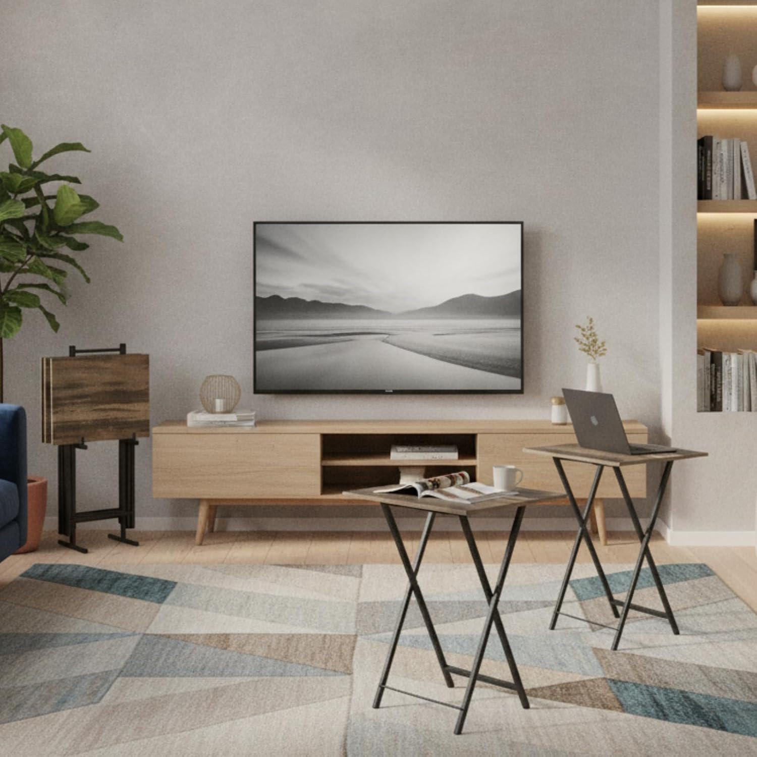 Folding TV Tray Table, Set of 2 Small Table, TV Dinner Table, Snack Tray Table Set, Portable Foldable Desk, Sofa Side Table, TV Tray Table for Couch, Living Room, Small Space