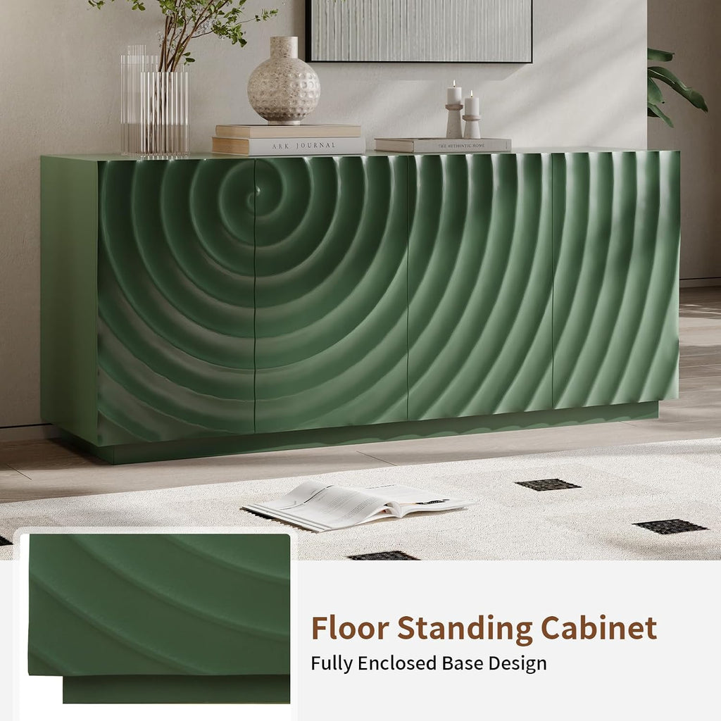 4 Door Modern Sideboard Buffet Cabinet with Spiral Grain, Accent Storage Sideboard Freestanding Anti-Dumping Storage Cabinet Buffet for Kitchen & Living Room (Green)