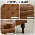 Storage Ottoman Coffee Table, Large Ottoman with Storage Oversized Square Footstool with Anti-Slip Embedded Lid, Tufted Upholstered Ottomans for Living Room, Brown Faux Leather